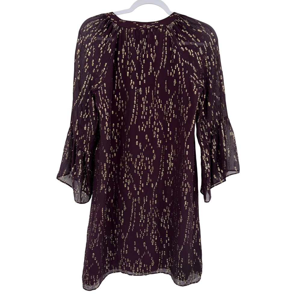 Lilly Pulitzer Purple Gold‎ Metallic Silk Blend Ruffle Cuff Shift Dress Small - Picture 2 of 10